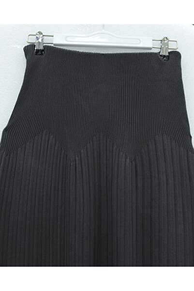 Modamorfo Elastic Waist Pleated Knit Skirt - Anthracite