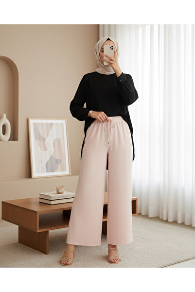 Modamorfo Wide Leg Elastic Waist Trousers with Lacing Detail