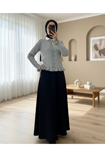 Modamorfo Cardigan cu nasturi și volane în față și pe fustă - Gri