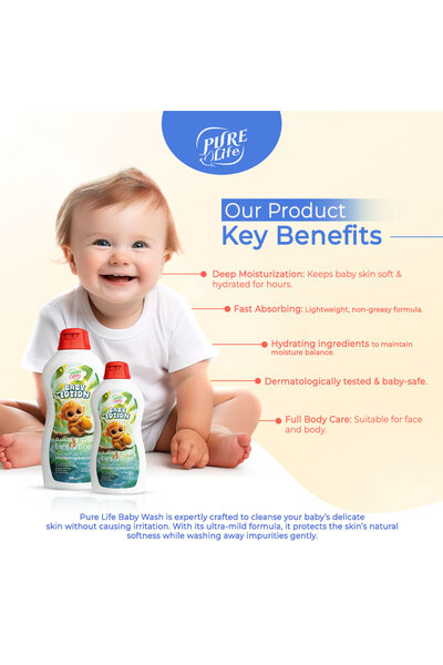 PureLife Pure Life Baby Lotion Face & Body 300 ml - Ultra-Soothing Moisturizer with Almond Oil