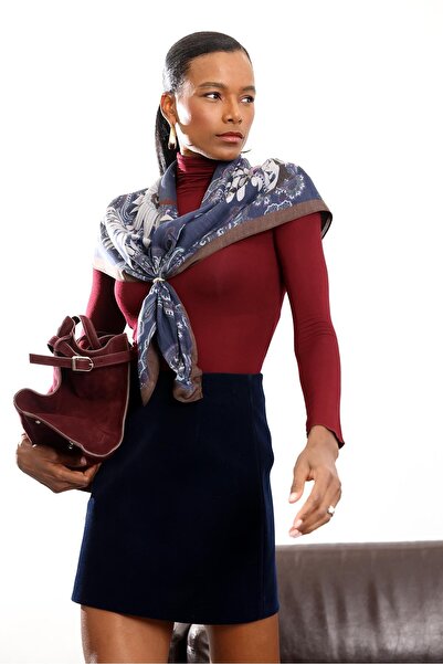 5in1Canpolat Μπλούζα με ψηλό λαιμό μπορντό διάφανη 25226