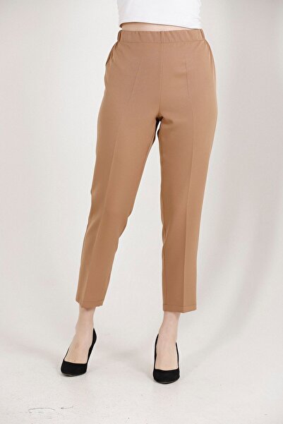 Balenbi High Waist Lycra Oversize Camel Women's Trousers - Carrot Leg 1004