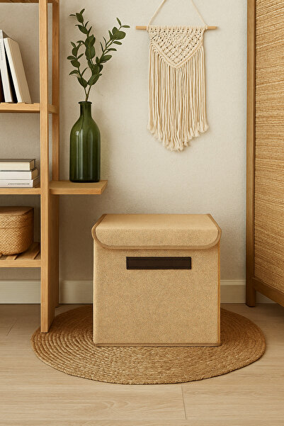 homyjr's Jute Leather Handle Box with Lid 30X30X30