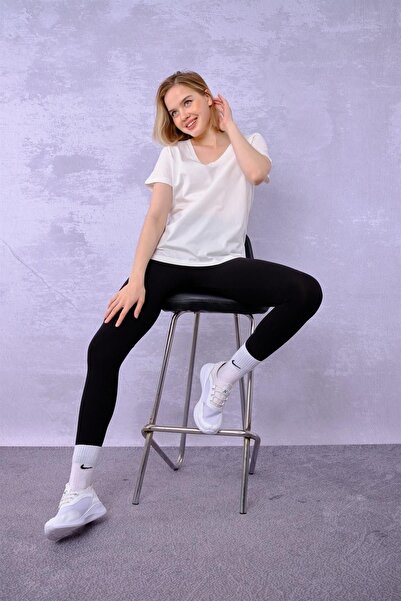 CrazyShopping Kadın V Yaka Kısa Kol T-Shirt