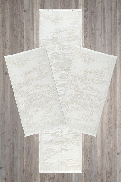 Seyra Home Yatak Odası Halısı Krem 3 Parça 2 Adet 80x150 1 Adet 80x300 Tozuma...