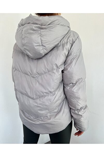 Modamorfo Zimní kabát s pevnou kapucí na zip - šedý