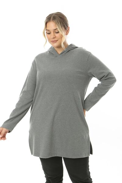 CrazyShopping Yumoş Quality Large Size Hooded Slit Detailed Tunic