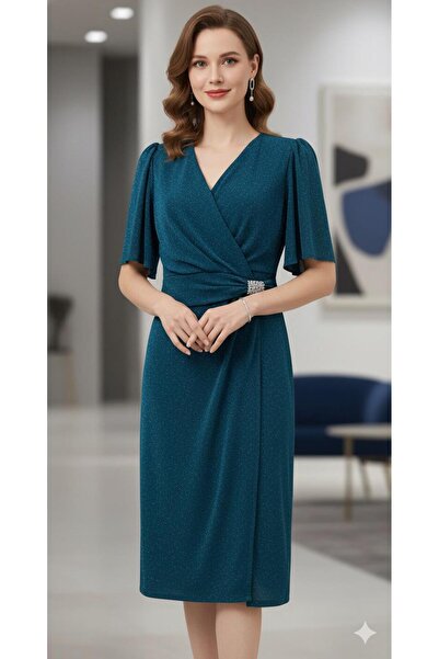 Arin beli taş detay büyük beden simli elbise 39613