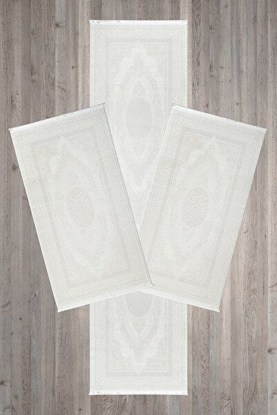 Seyra Home Yatak Odası Halısı Krem 3 Parça 2 Adet 80x150 1 Adet 80x300 Tozuma...