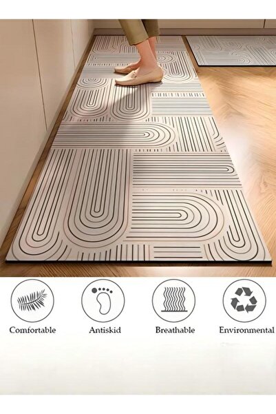 DOMEET Diatom Mud Bath Mat Set Bathroom Kitchen Rug Mat Extra Soft and Absorbent Bath Rugs Non-Slip Quick