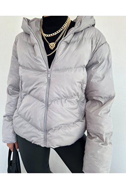 Modamorfo Zimní kabát s pevnou kapucí na zip - šedý