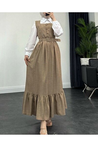 Modamorfo Φόρεμα Gilet με κουμπιά στο επάνω μέρος, βολάν στο κάτω μέρος και ζώνη στη μέση - Βιζόν