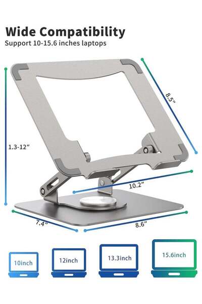 fulina Laptop Stand with 360° Rotating Base, Ergonomic Computer Riser for Desk, Adjustable Height , Grey