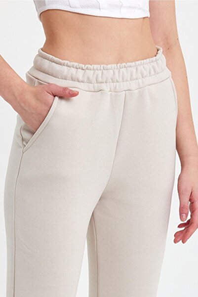 ESPİNA Women's Three Thread Knitted Sweatpants with Elastic Waist and Leg Legs Jogger Ecru