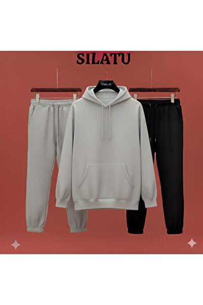 SILATU Hooded Grey Bottom Black Bottom 3-Piece Set