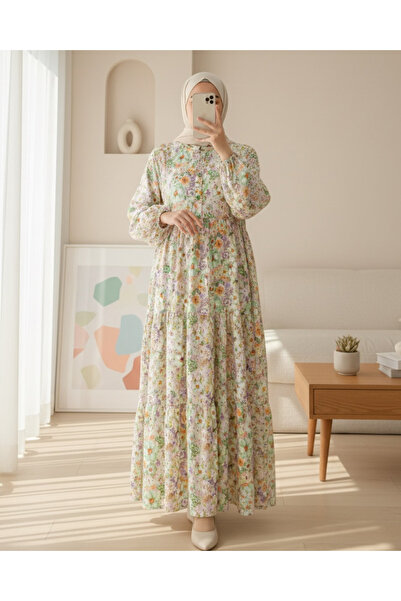 Modamorfo Φόρεμα με λουλουδάτο σχέδιο με μισό κουμπί - Ανοιχτό κίτρινο