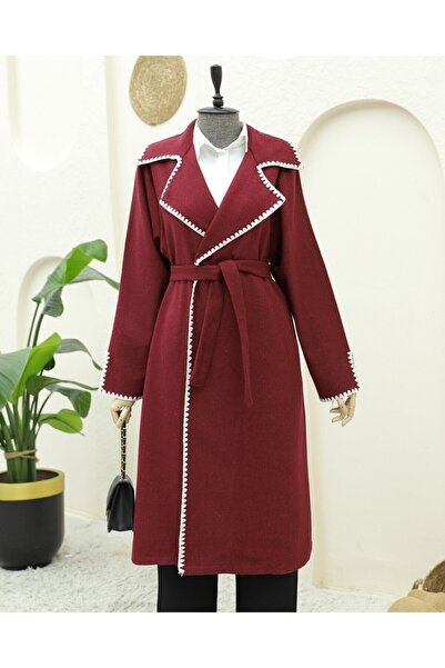 Modamorfo Пастуший шов, пояс на талії, кашеміровий пальто - бордовий