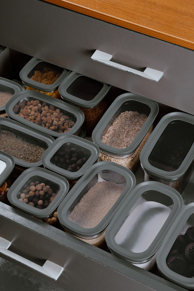 SUPERPUP 30-Pack Storage Container Seal Lid Ant. Set with Spoon Gift (650ml + 1000ml + 15500ml + 2100Ml+3100Ml)X6