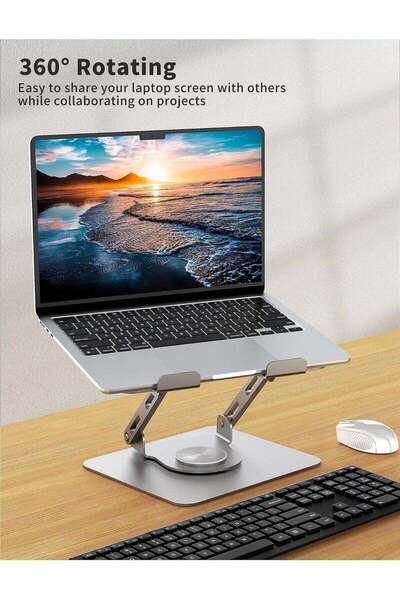 fulina Laptop Stand with 360° Rotating Base, Ergonomic Computer Riser for Desk, Adjustable Height , Grey