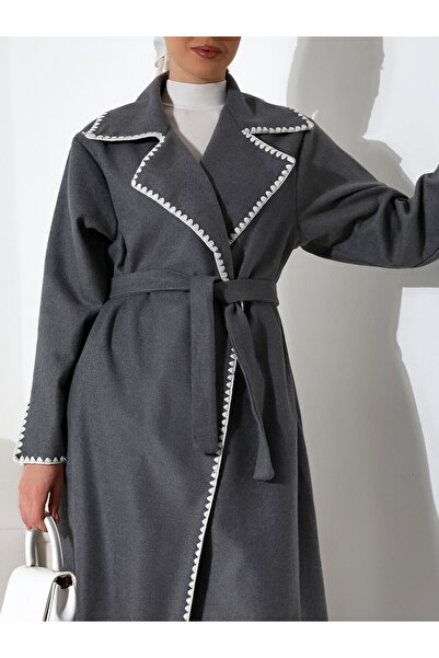 MissRunin Παλτό Çoban Dikiş με κορδόνι στη μέση - Γκρι