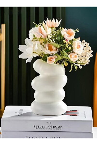DOMEET Modern Irregularity Hollow Plastic Flower Vase White Table Centerpiece