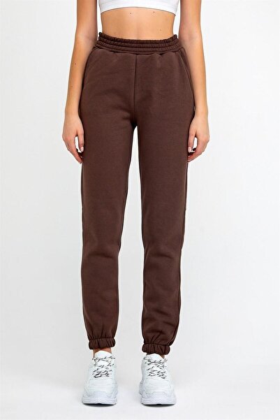 ESPİNA Γυναικεία πλεκτά φούτερ με τρεις κλωστές με ελαστική μέση και πόδι Jogger Brown