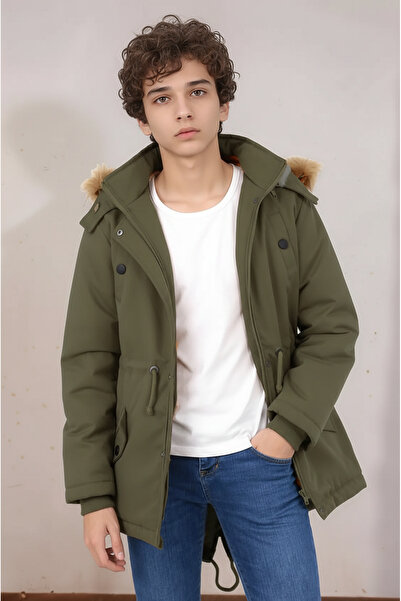 Wild Flower Palton lung de iarnă pentru băieți cu glugă și fleece în interior