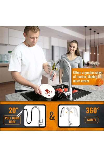 fulina Kitchen Pull-Out Faucet, Stainless Steel Single Handle High Arc,360 Free Swivel,For Kitchen/Balcony