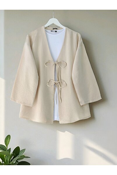 Modamorfo Кімоно з шнурівкою спереду - бежеве