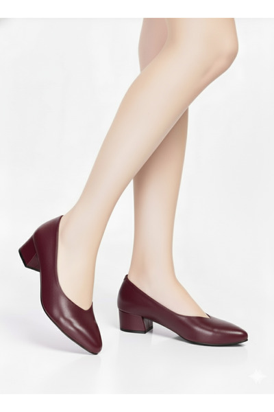 Crista Hakiki Deri Bordo Alçak Topuklu Klasik Hostes Ayakkabısı