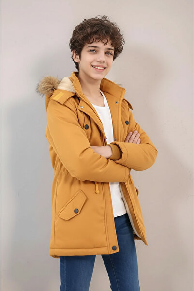 Wild Flower Palton lung de iarnă pentru băieți cu glugă și fleece în interior