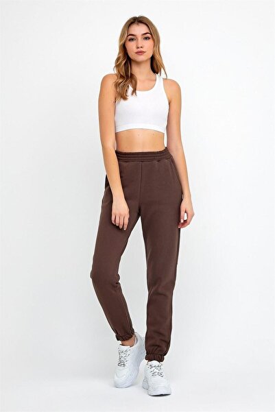 ESPİNA Γυναικεία πλεκτά φούτερ με τρεις κλωστές με ελαστική μέση και πόδι Jogger Brown