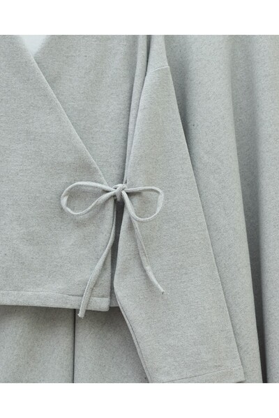 Modamorfo Cashmere Kimono Set with Tie-Front Skirt - Gray