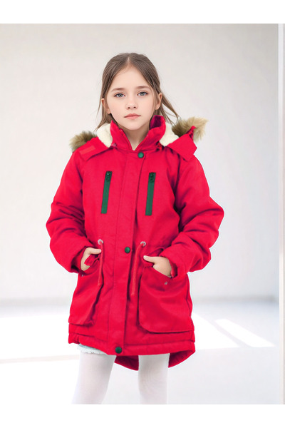 Wild Flower Palton de iarnă pentru fete - Palton lung de pânză de iarnă - Palton gros de iarnă - Palton puf cu glugă