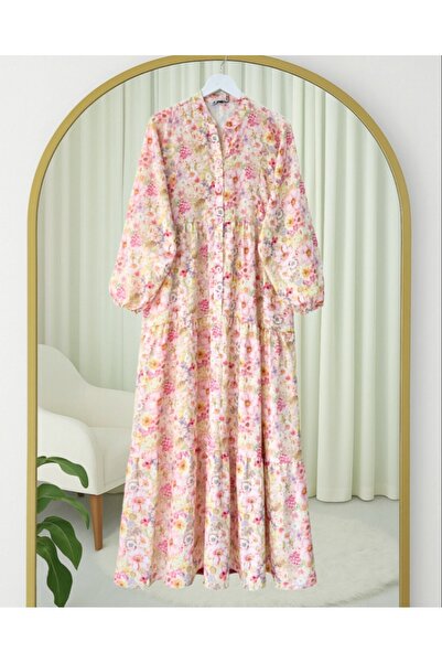 Modamorfo Φόρεμα με λουλουδάτο σχέδιο με μισό κουμπί - Πούδρα