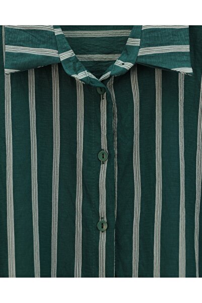 Modamorfo Emerald Colored Button-Down Long Striped Shirt