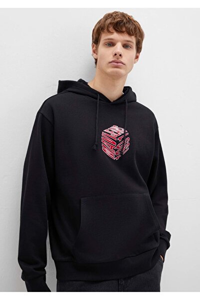 Mavi 0S10397 με τύπωμα Ανδρικό φούτερ με κουκούλα ΜΑΥΡΟ