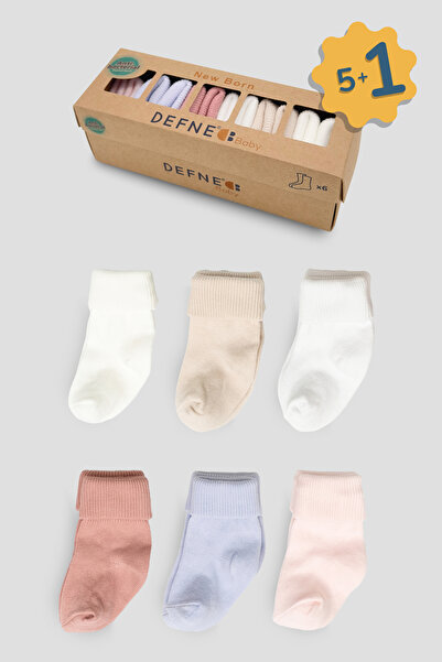 Defne Baby 5+1 أزواج من الجوارب للفتيات حديثي الولادة والرضع من عمر 0-6 أشهر