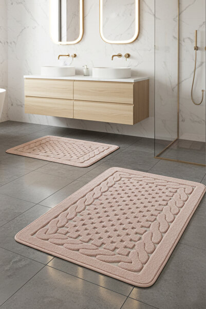 Chilai Home مجموعة مسحوق القطن بامبي مكونة من 2 سجادة حمام قابلة للغسل وقاعدة مضادة للانزلاق