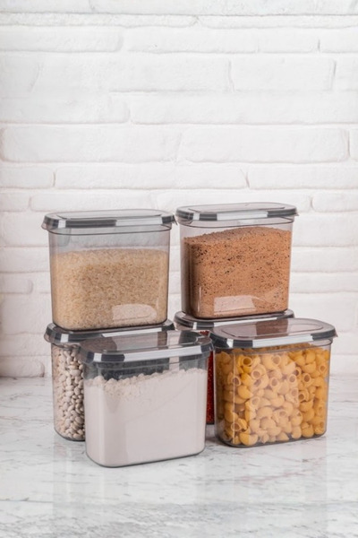 SUPERPUP 15-Piece Storage Container Set Anthracite Rectangular with Spoon Gift (650ml + 1000ml + 15500ml + 2100ml + 3100ml)X5