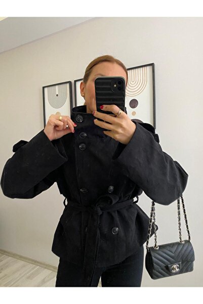 TB Butik Mock Neck and Jacket Collar Premium Suede Trench Coat Jacket