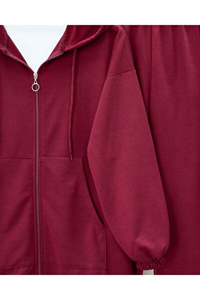 Modamorfo Zippered Hooded Combed Cotton Suit - Burgundy