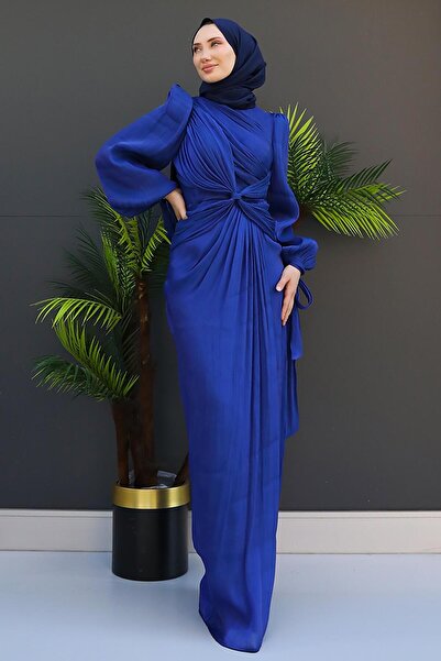 GİZ AGİYİM Orkide İpek Abiye Gece Mavi