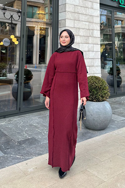 LOCCO Γυναικείο φόρεμα με αυτοσχεδιασμό κρασί χρώματος μπορντό