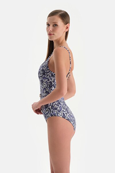 Dagi Ecru-Purple Deep V Swimsuit