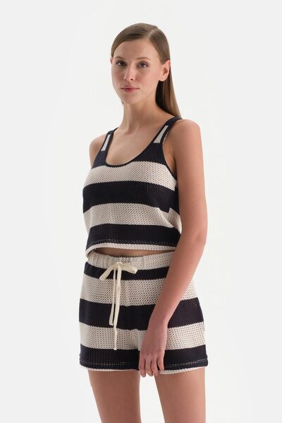 Dagi Λευκό-Μπλε Μπλουζάκι με Ζαρτιέρες