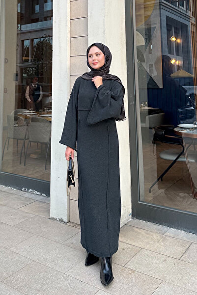 LOCCO Women's Self-Patterned Kraş Dress Anthracite