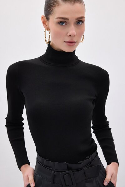 Sateen Πλήρες Πλεκτό Ρούχο Ψαρά - Μαύρο