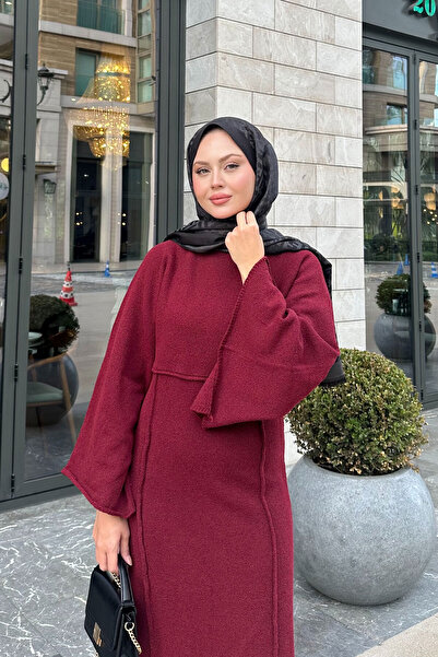 LOCCO Γυναικείο φόρεμα με αυτοσχεδιασμό κρασί χρώματος μπορντό