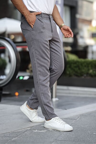 comstar Men's Slim Fit Straight Leg Smoked Striped Trousers